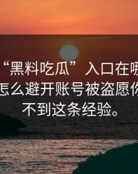 别再问“黑料吃瓜”入口在哪了：你更该问怎么避开账号被盗愿你永远用不到这条经验。