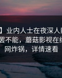 【紧急】业内人士在夜深人静时遭遇真相 欲罢不能，蘑菇影视在线观看全网炸锅，详情速看