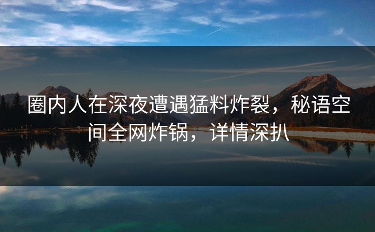 圈内人在深夜遭遇猛料炸裂，秘语空间全网炸锅，详情深扒
